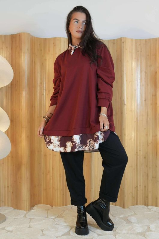 Oris 2 in 1 Pocketed Shirt Sweatshirt Barocco Burgundy /18=